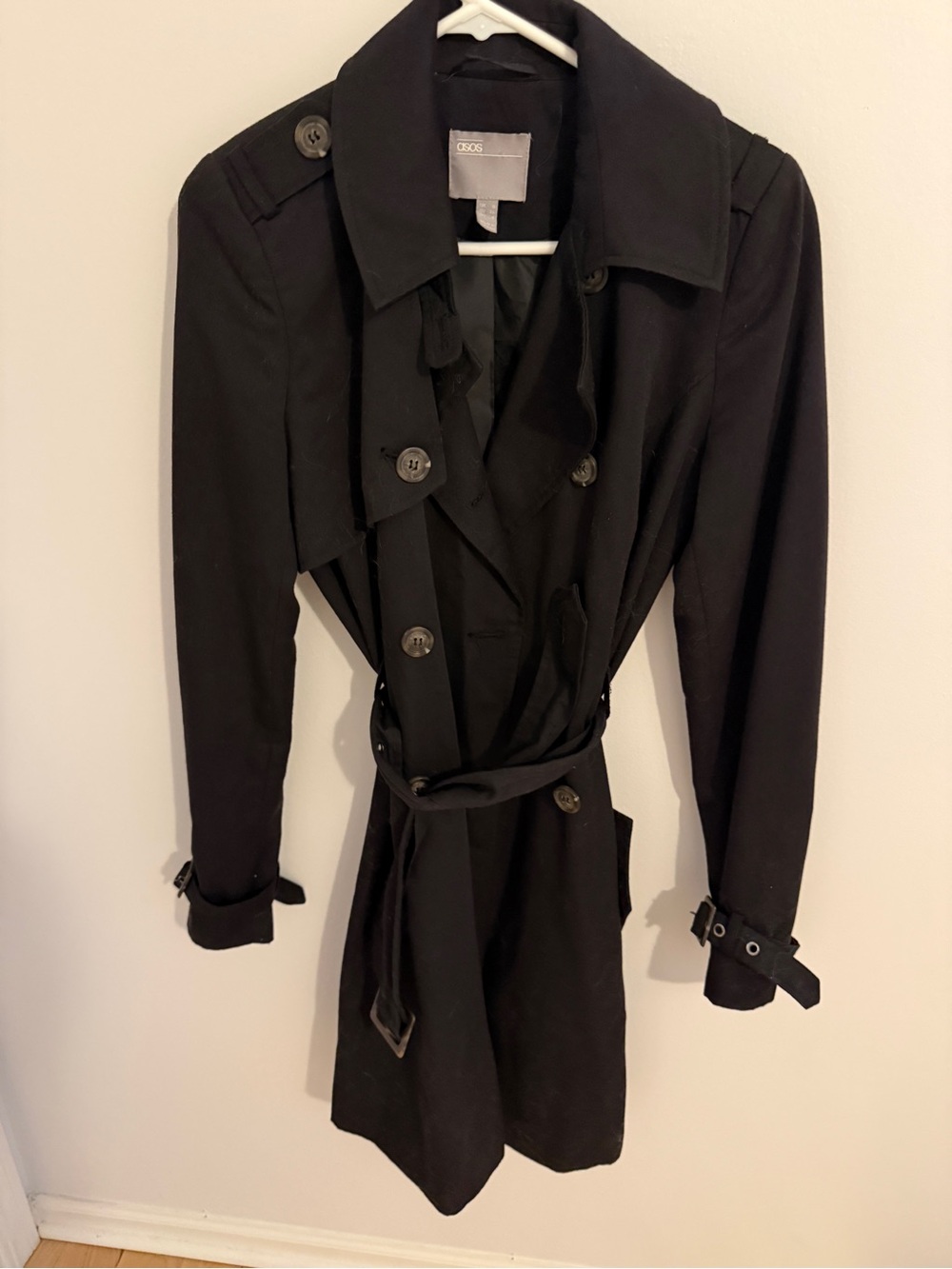 ASOS Black Double-Breasted Trench with Belt
